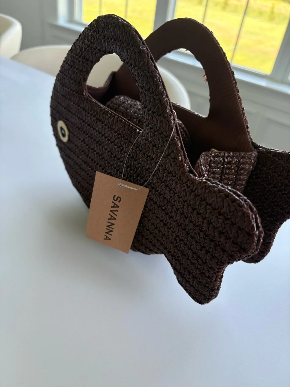 Dark Brown Straw Woven Fish Tote Bag